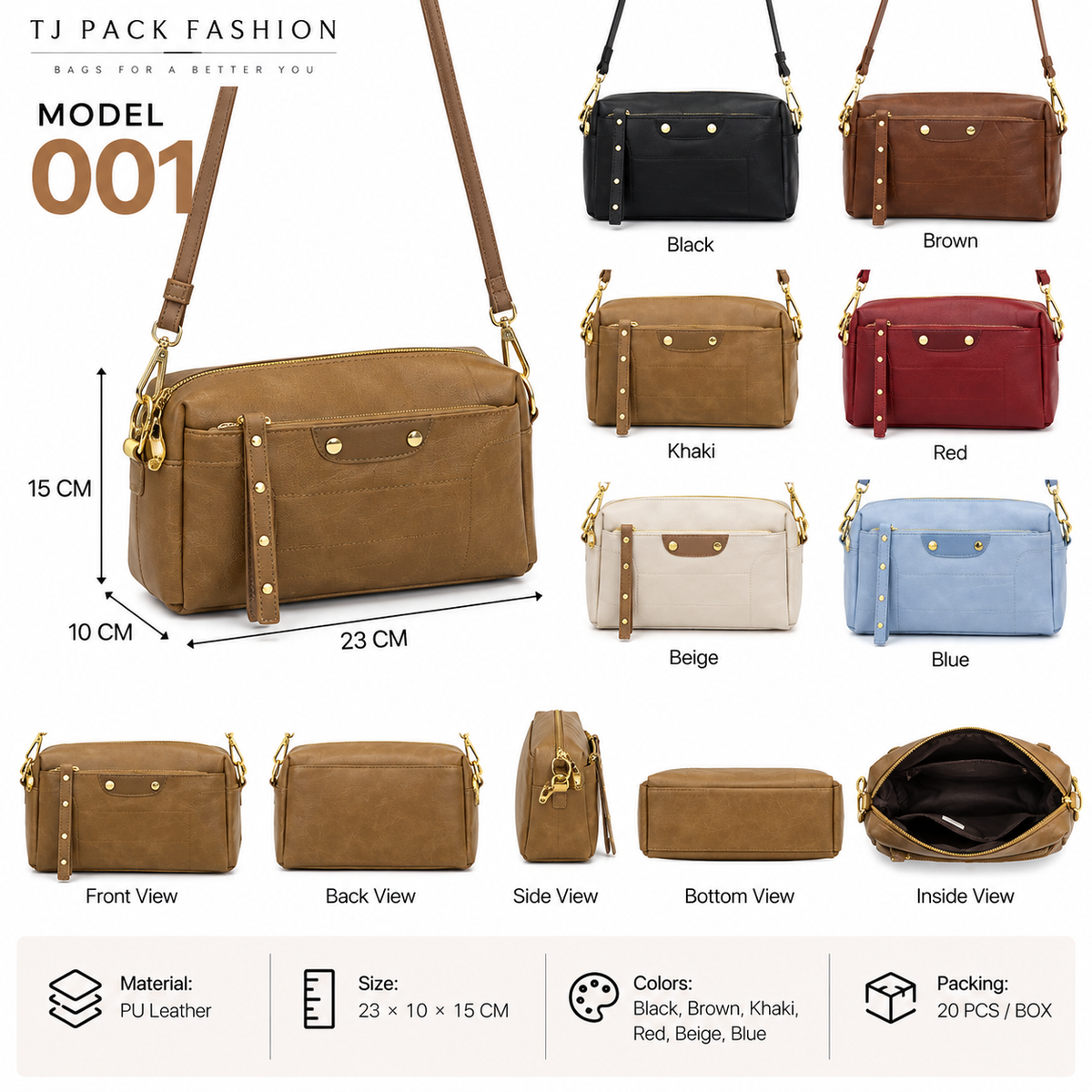 Model 001 – Compact Multi-Pocket Crossbody Bag