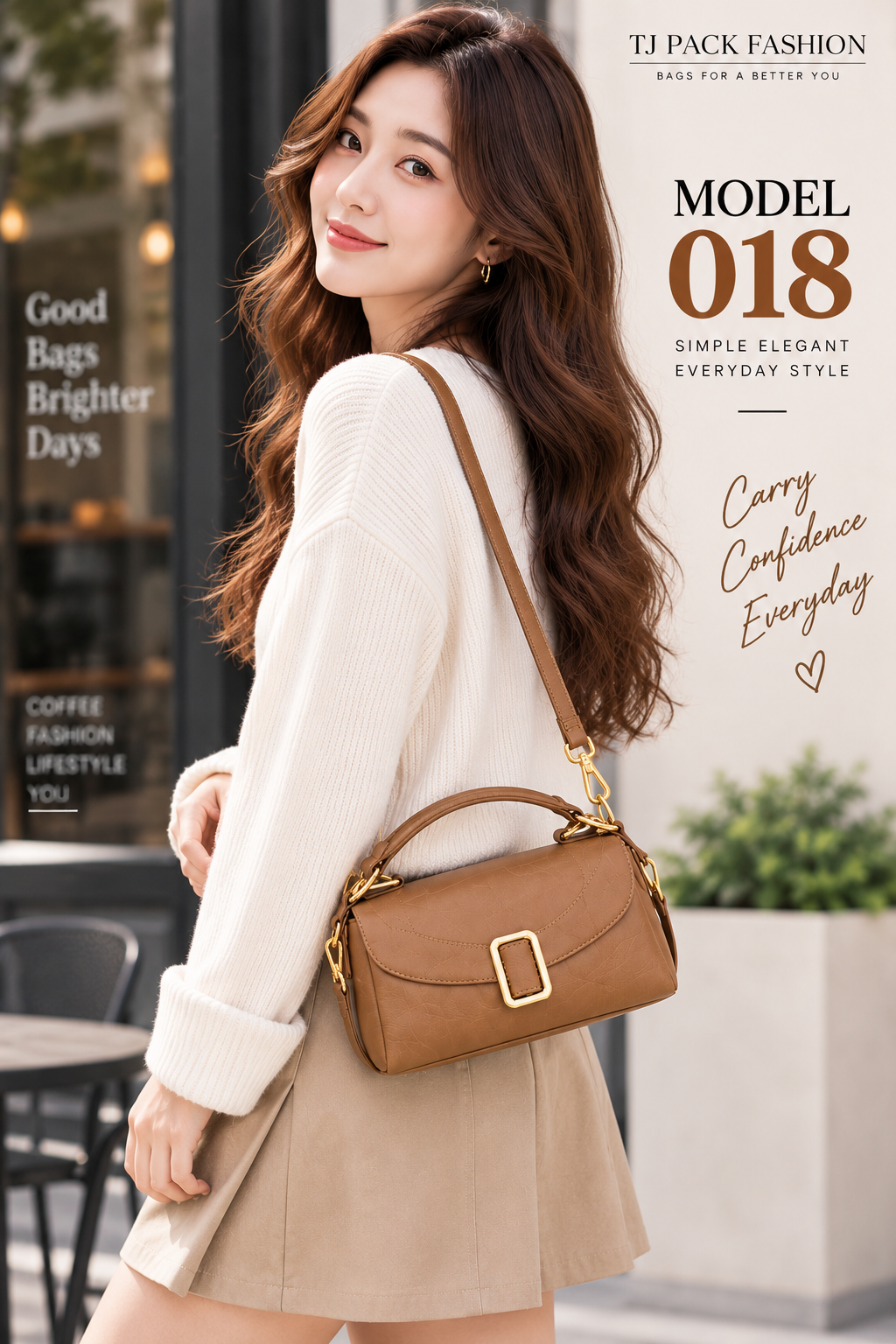 Model 018 – Elegant Buckle Detail Shoulder Bag