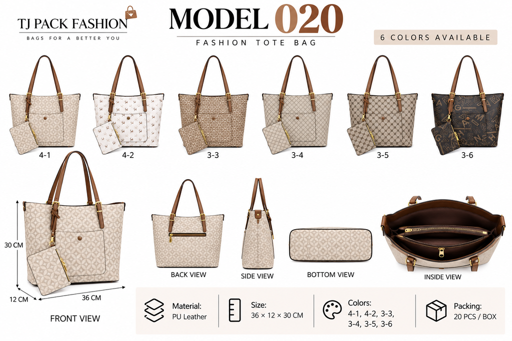 Model 020 – Large Patterned Tote Bag with Matching Pouch
