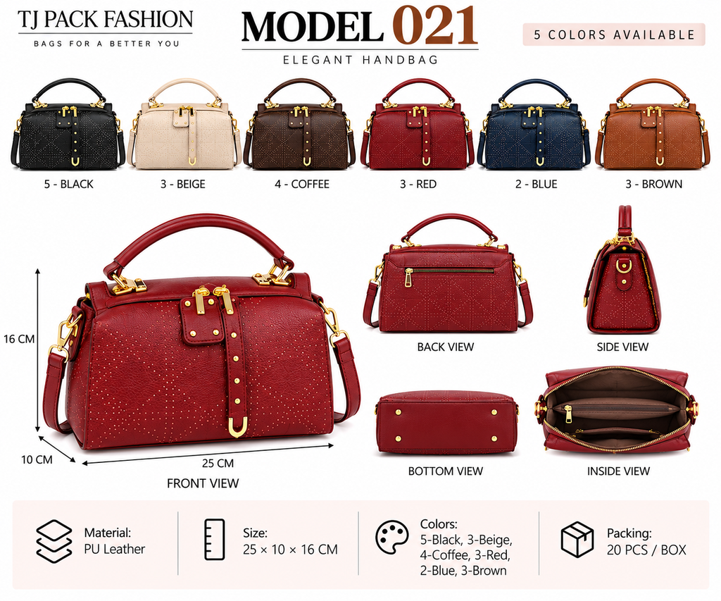 Model 021 – Studded Structured Handbag with Front Strap Detail