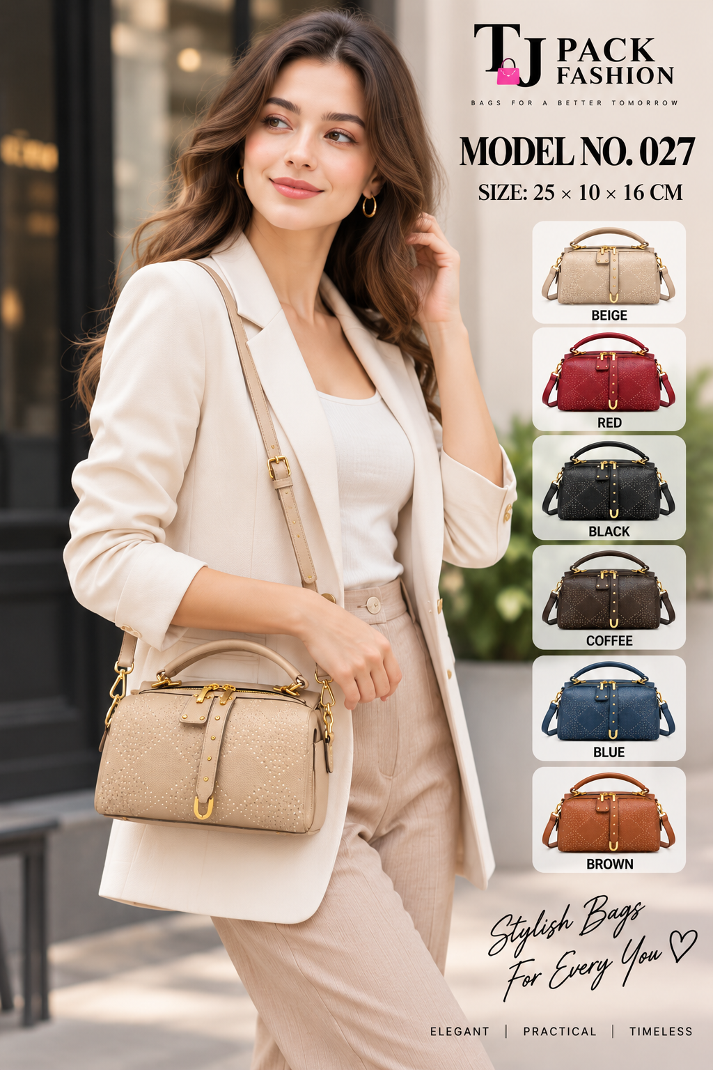 Model No. 027 – Studded Quilted Structured Top-Handle Satchel