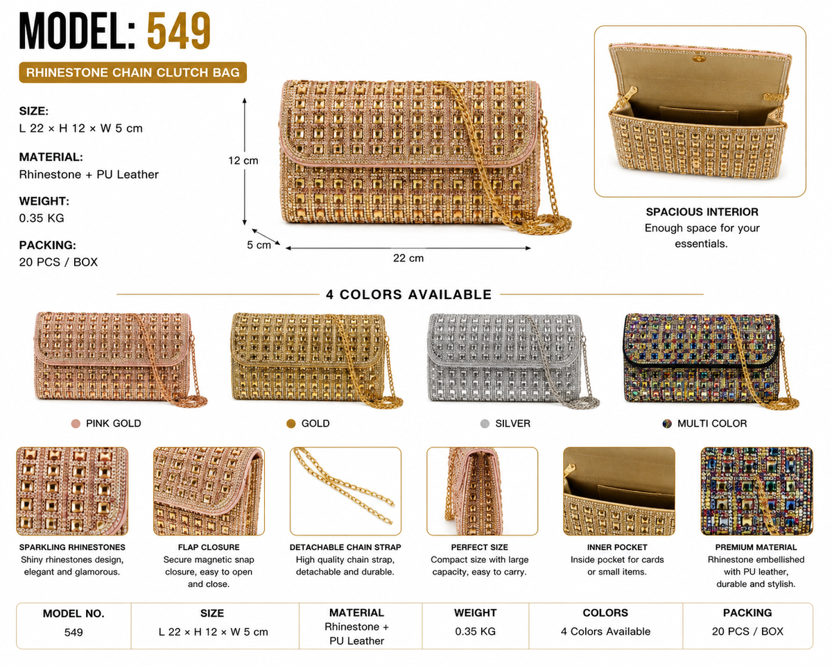 Model 549 Women Fashion Rhinestone Chain Clutch Bag