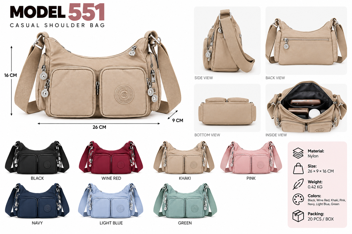 Model No. 551 – Multi-Pocket Casual Shoulder Bag