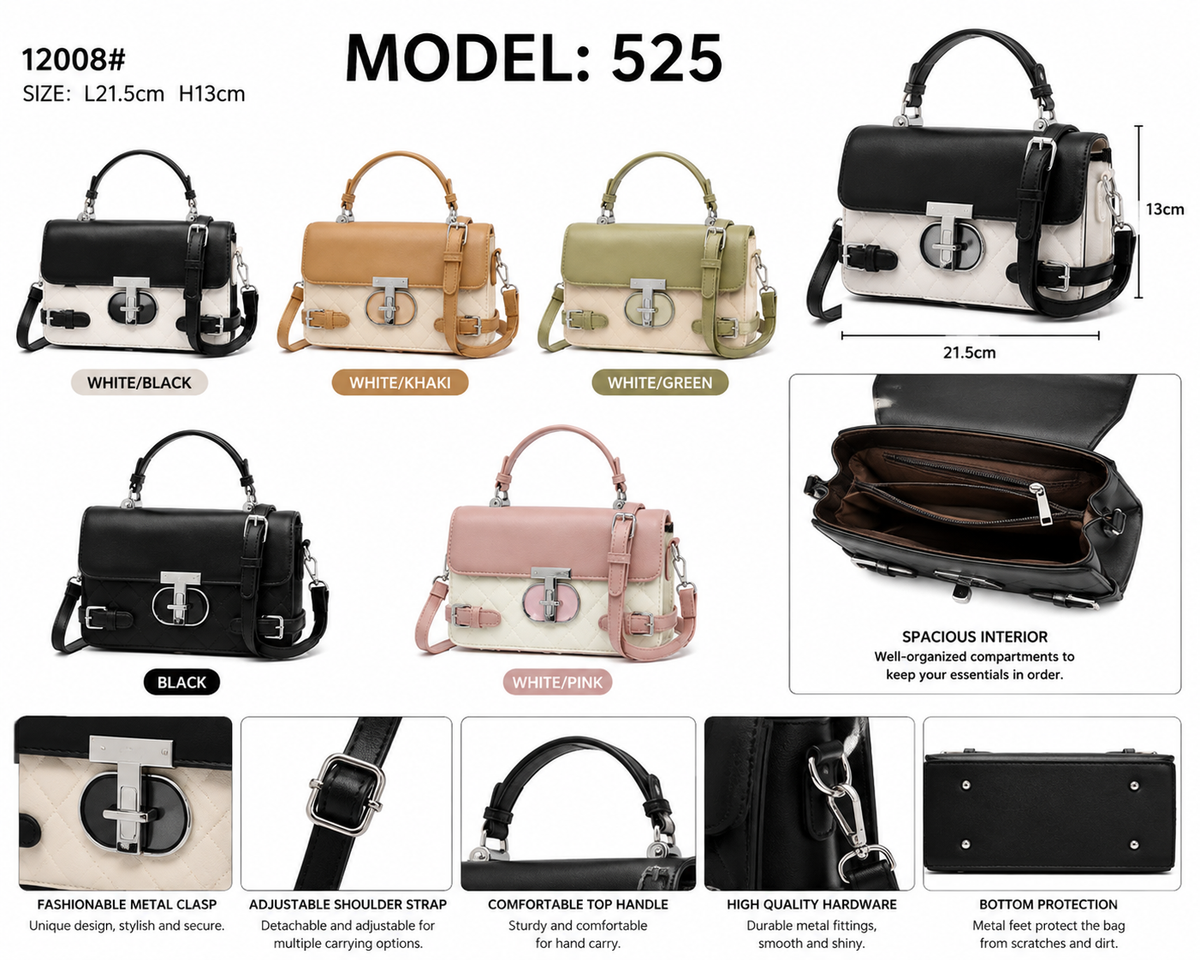 Model 525 Women Fashion Structured Flap Handbag