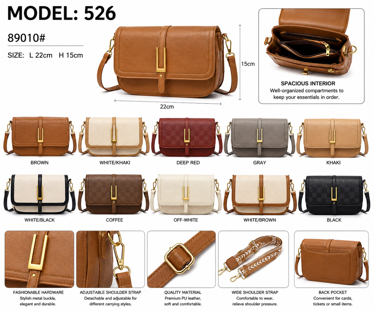 Model 526 Women Fashion Structured Flap Crossbody Handbag