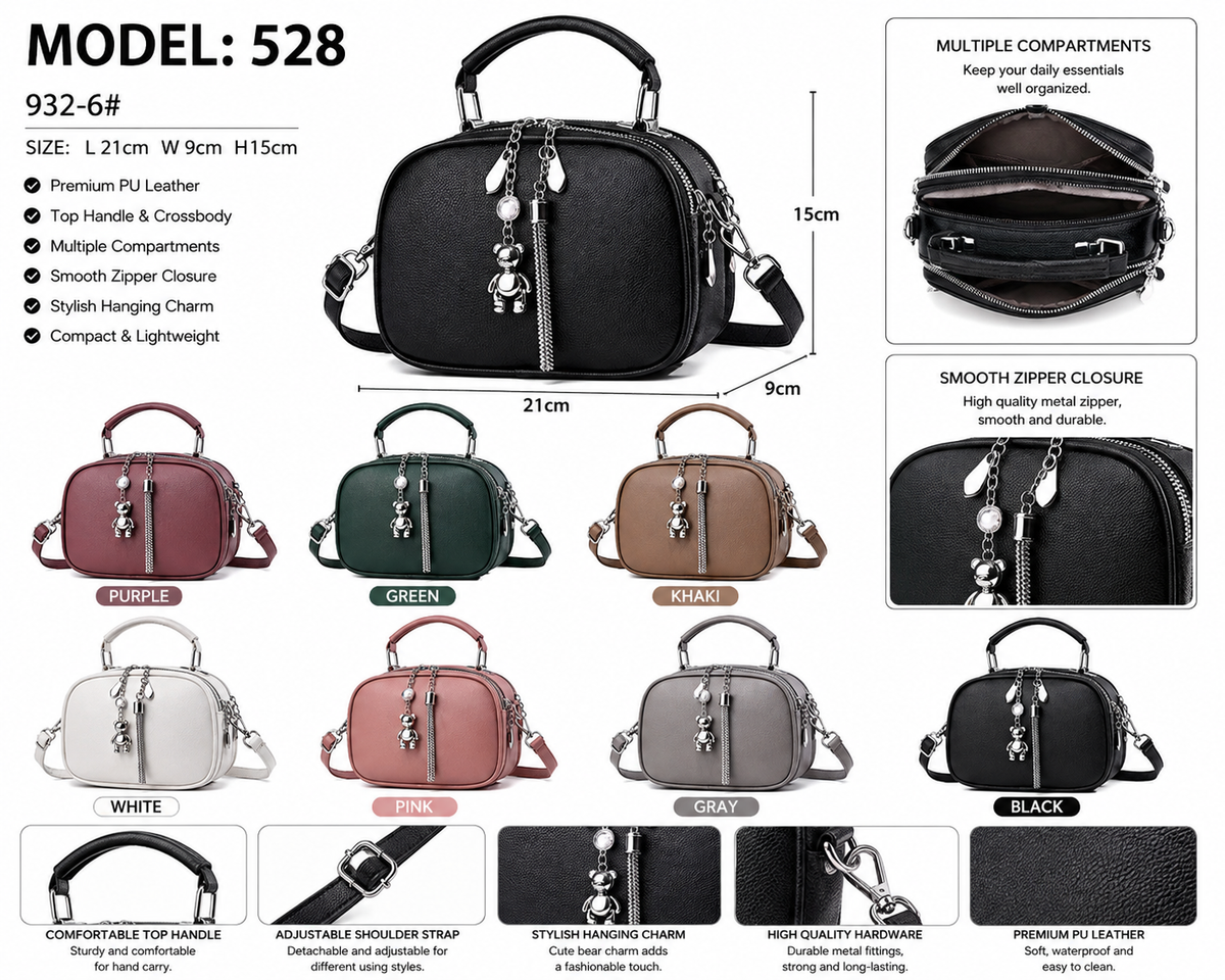Model 528 Women Fashion Multi-Compartment Crossbody Handbag