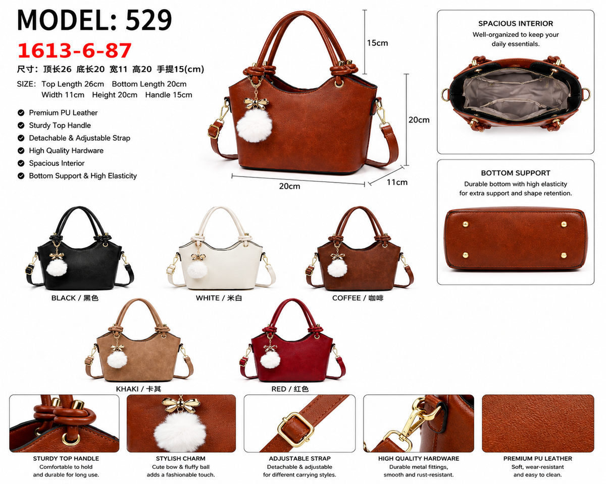 Model 529 Women Fashion Bow Charm Structured Handbag