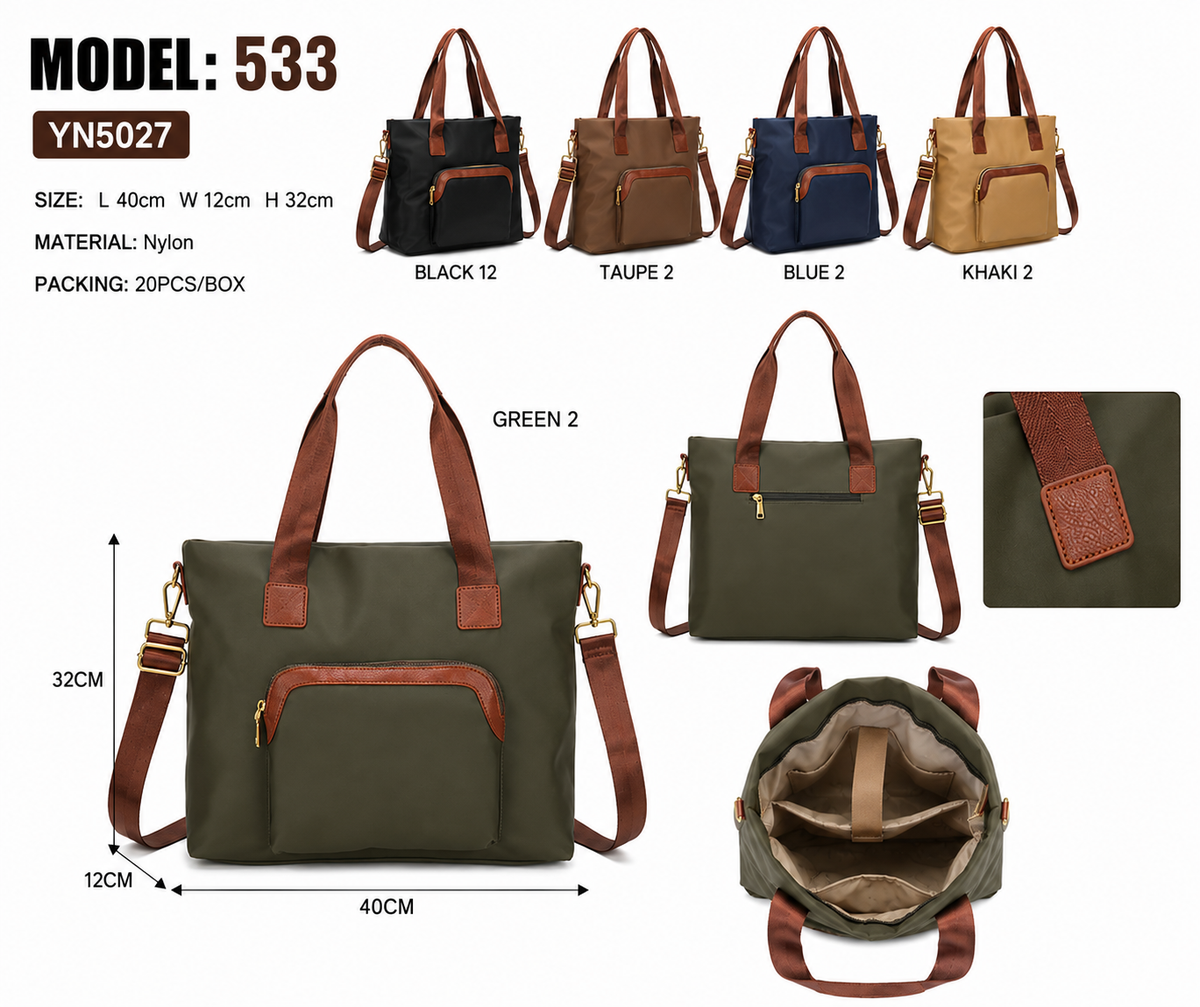 Model 533 Women Fashion Nylon Multi-Pocket Tote Handbag