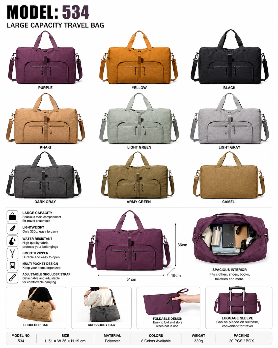 Model 534 Women Fashion Large Capacity Travel Duffel Bag