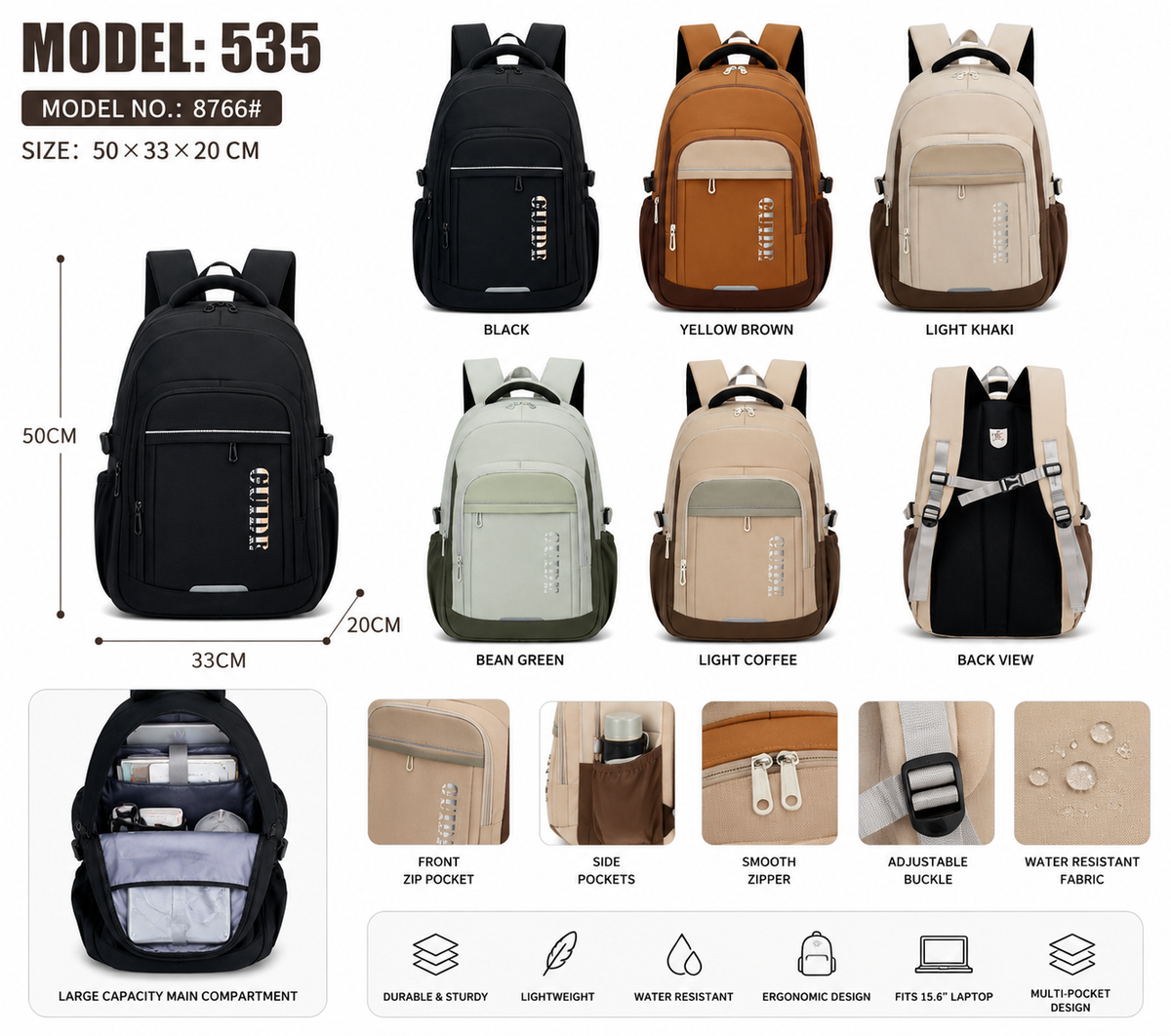 Model 535 Large Capacity Multi-Pocket Travel Backpack