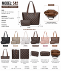 Model 542 Women Fashion Checkered Tote Bag with Matching Pouch