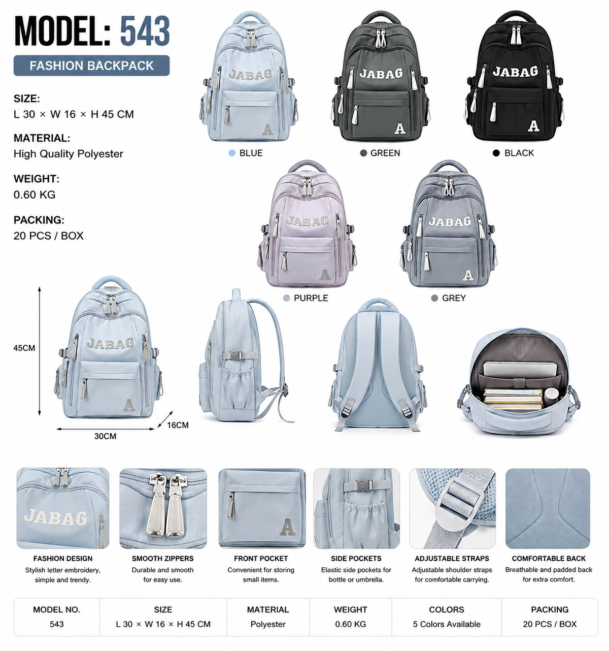 Model 543  Multi-Pocket School & Travel Backpack