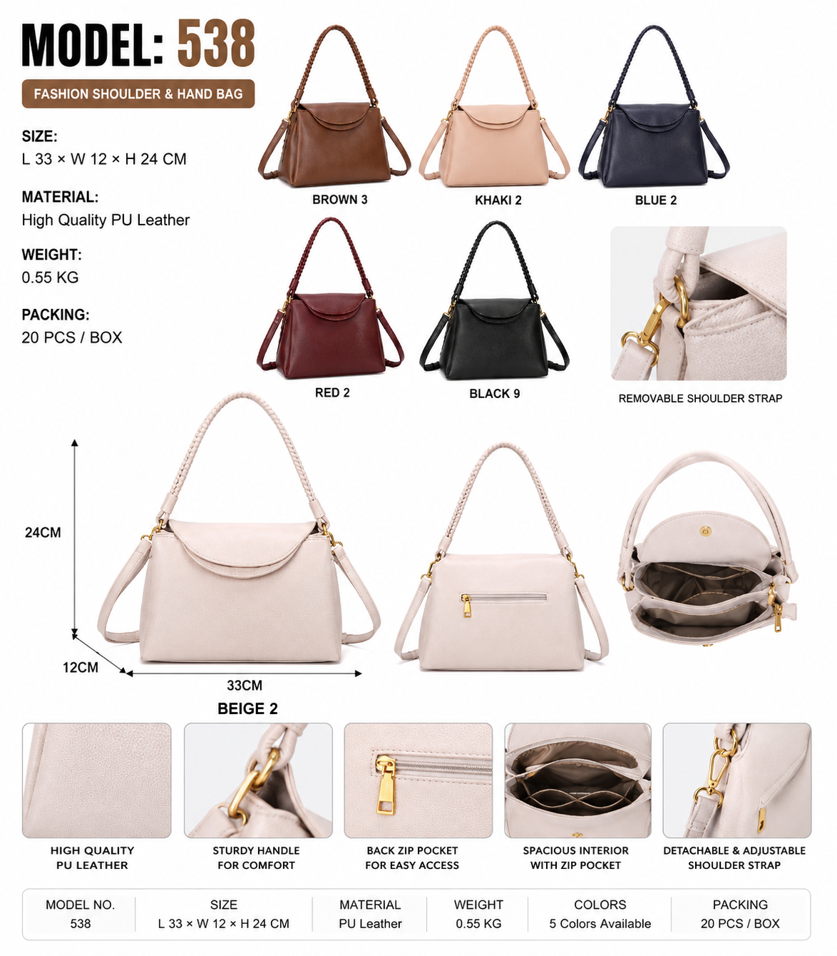 Model 538 Women Fashion Braided Handle Shoulder & Handbag
