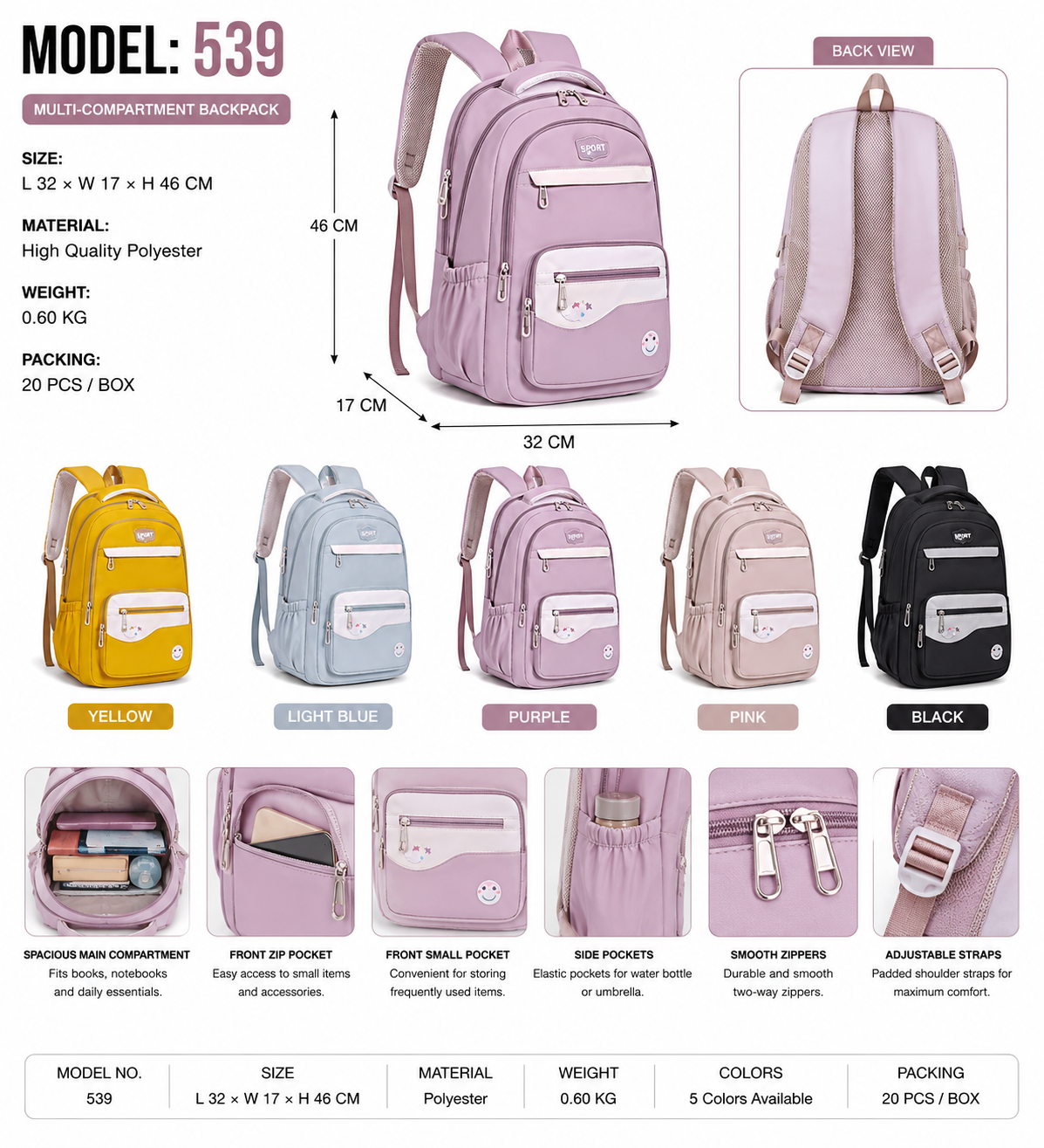 Model 539 Women Fashion Multi-Compartment School & Travel Backpack