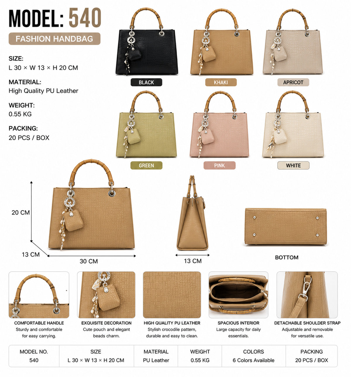 Model 540 Women Fashion Structured Croc-Texture Handbag