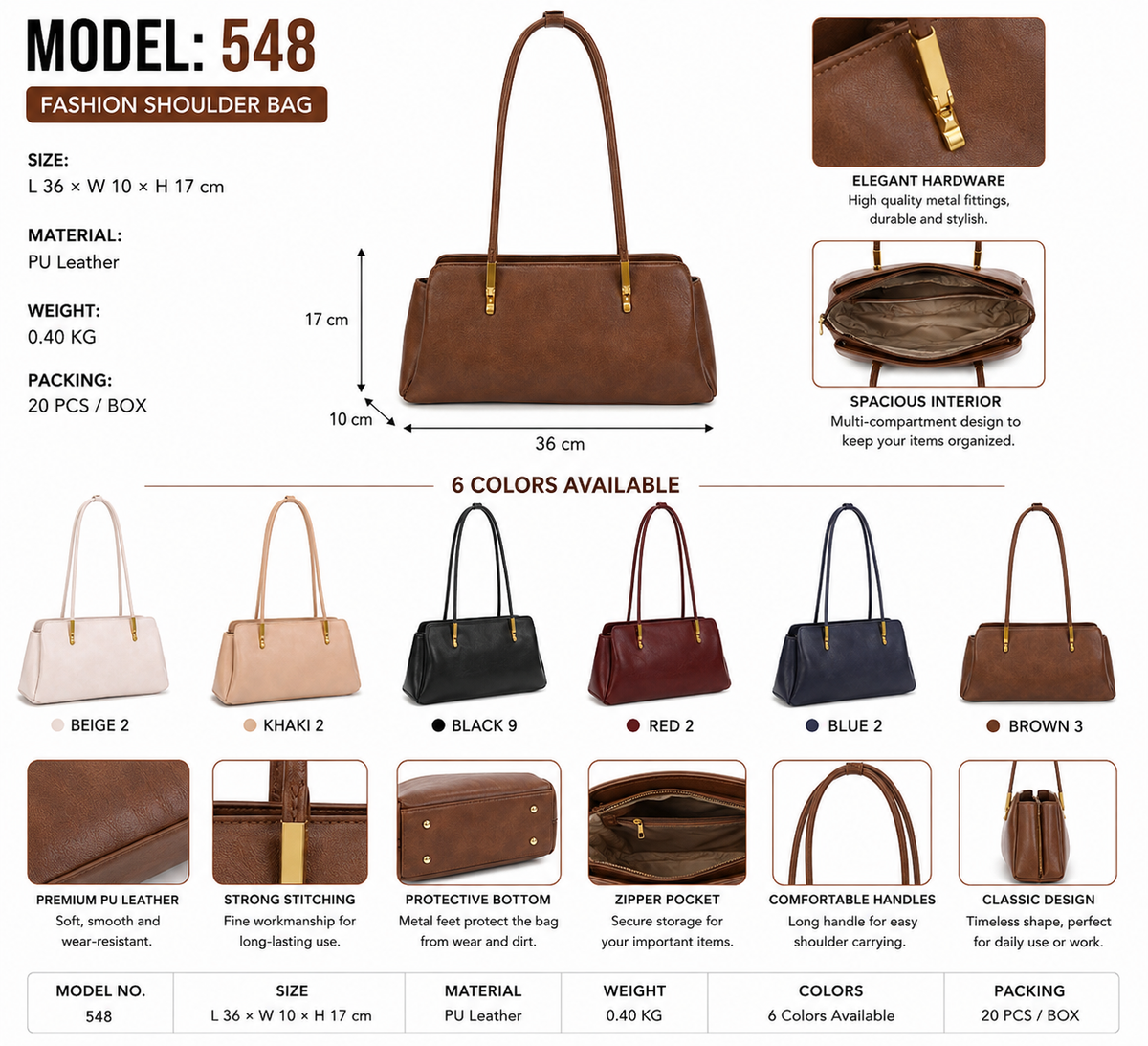 Model 548 Women Fashion Structured Shoulder Tote Bag