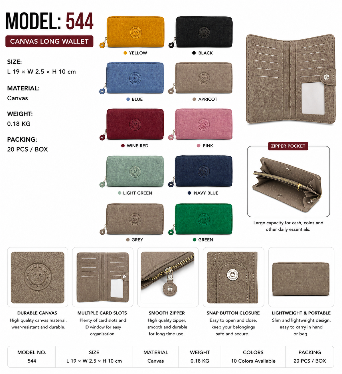 Model 544 Women Fashion Canvas Long Wallet