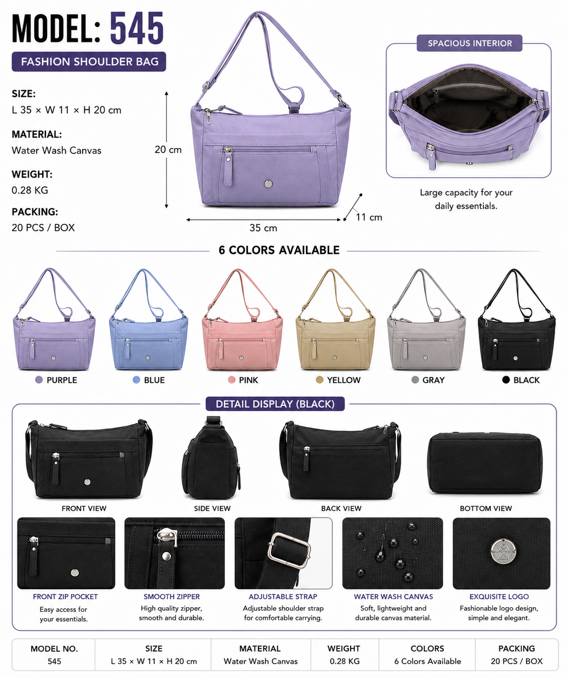 Model 545 Water-Wash Canvas Multi-Pocket Shoulder Bag