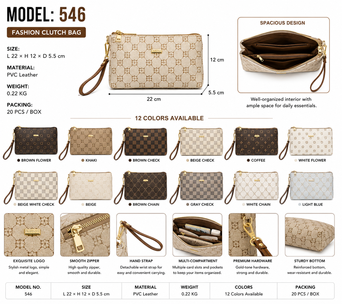 Model 546 Women Fashion Patterned Long Clutch Bag
