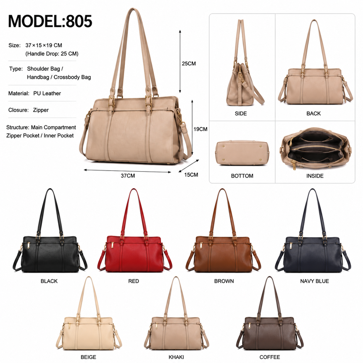 MODEL:805 – Classic Large Shoulder Handbag