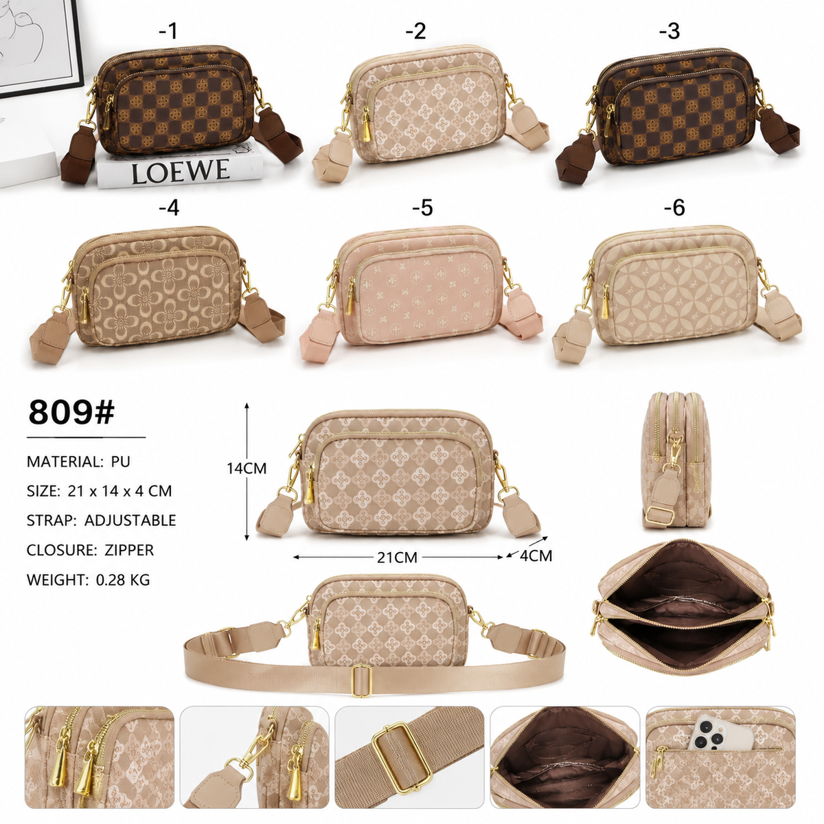 MODEL:809 – Fashion Double Zip Crossbody Bag