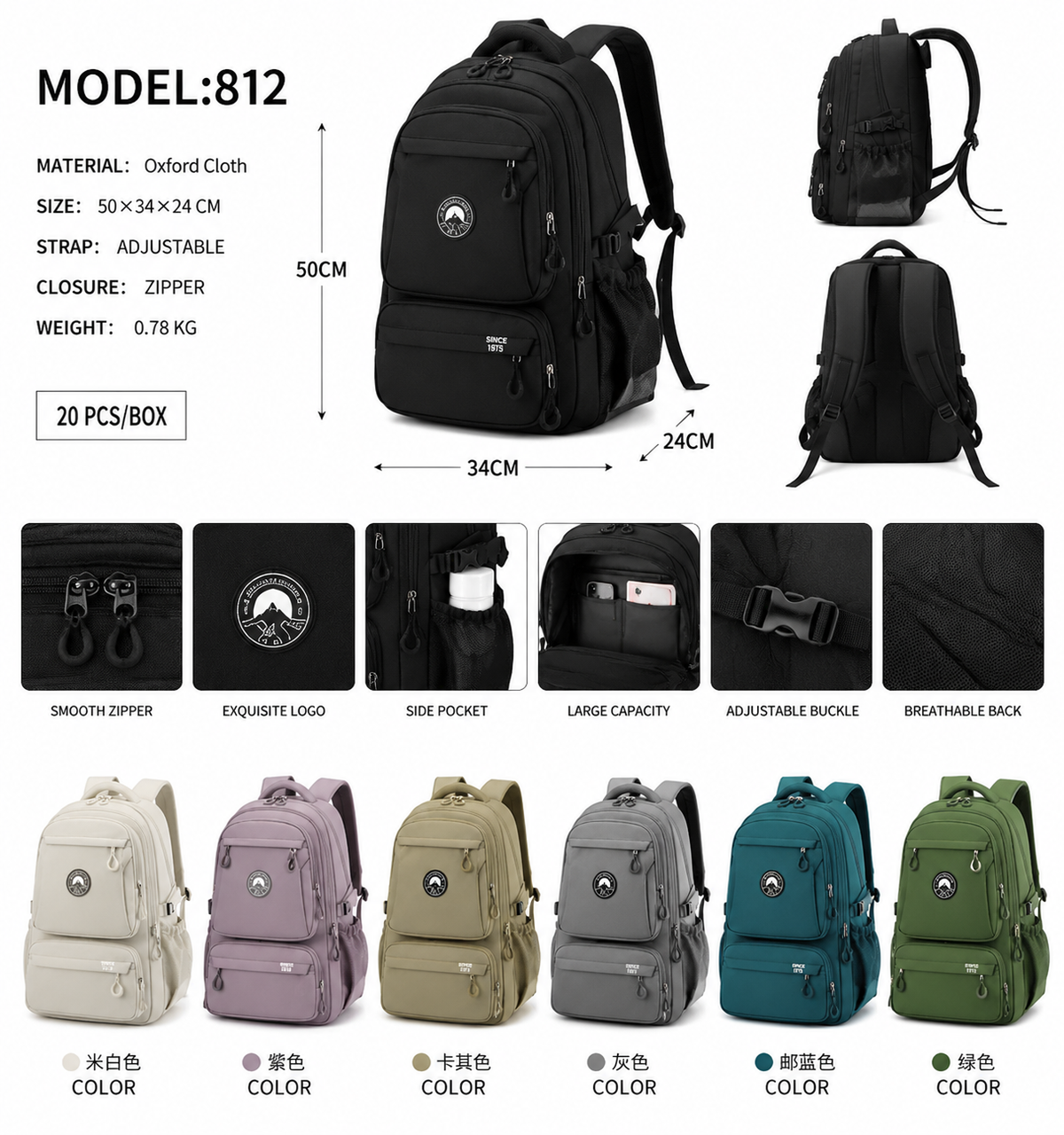 MODEL:812 – Fashion Multi-Pocket Backpack