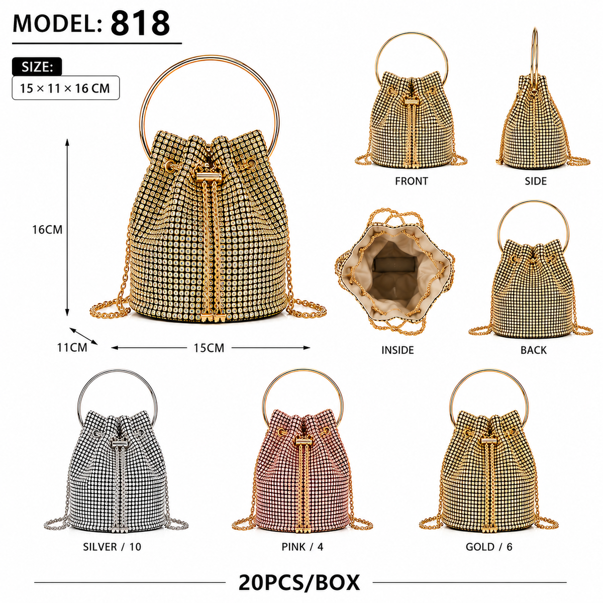 MODELO: 818 – Bolso cubo de lujo con pedrería