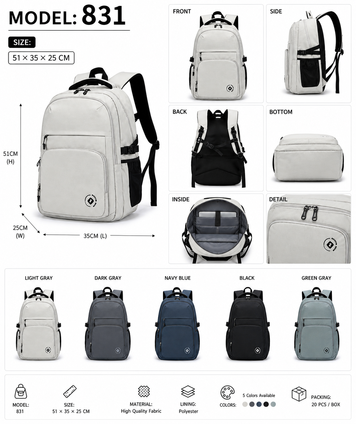 MODEL:831 – Multi-Function Laptop Backpack
