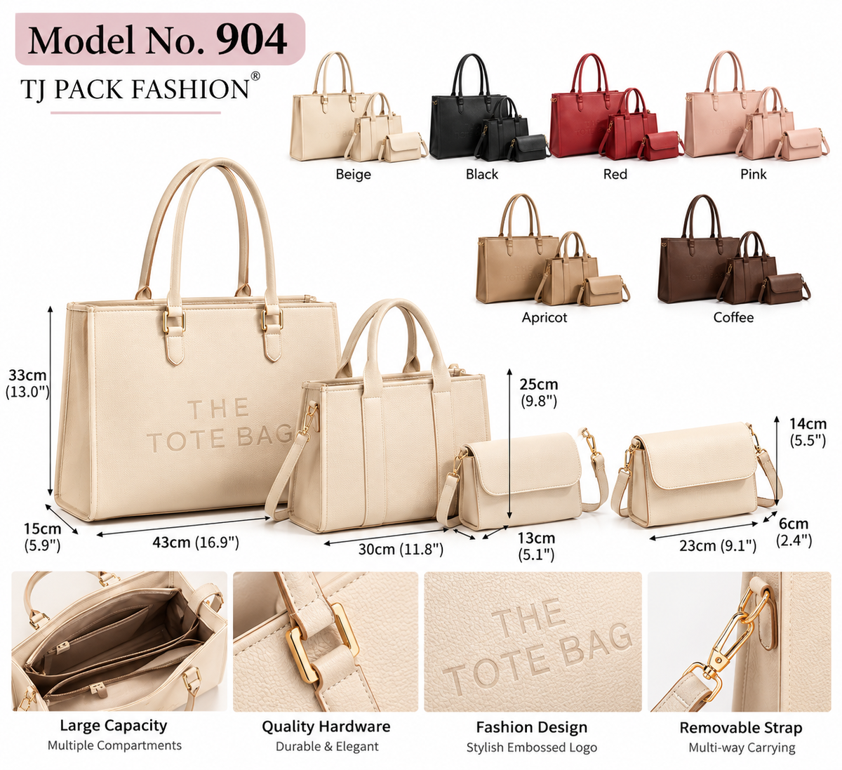 Model No. 904 – 3-Piece Structured Tote Bag Set