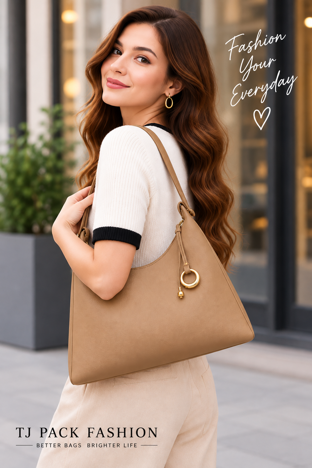 Model 442 – Large Hobo Shoulder Bag with Gold Ring Charm