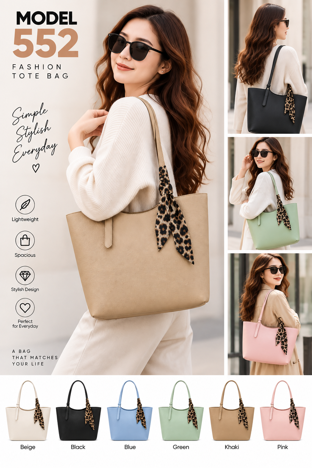 Model 552 – Classic Leopard Scarf Tote Bag
