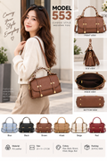 Model 553 – Structured Flap Satchel with Scarf-Wrapped Handle
