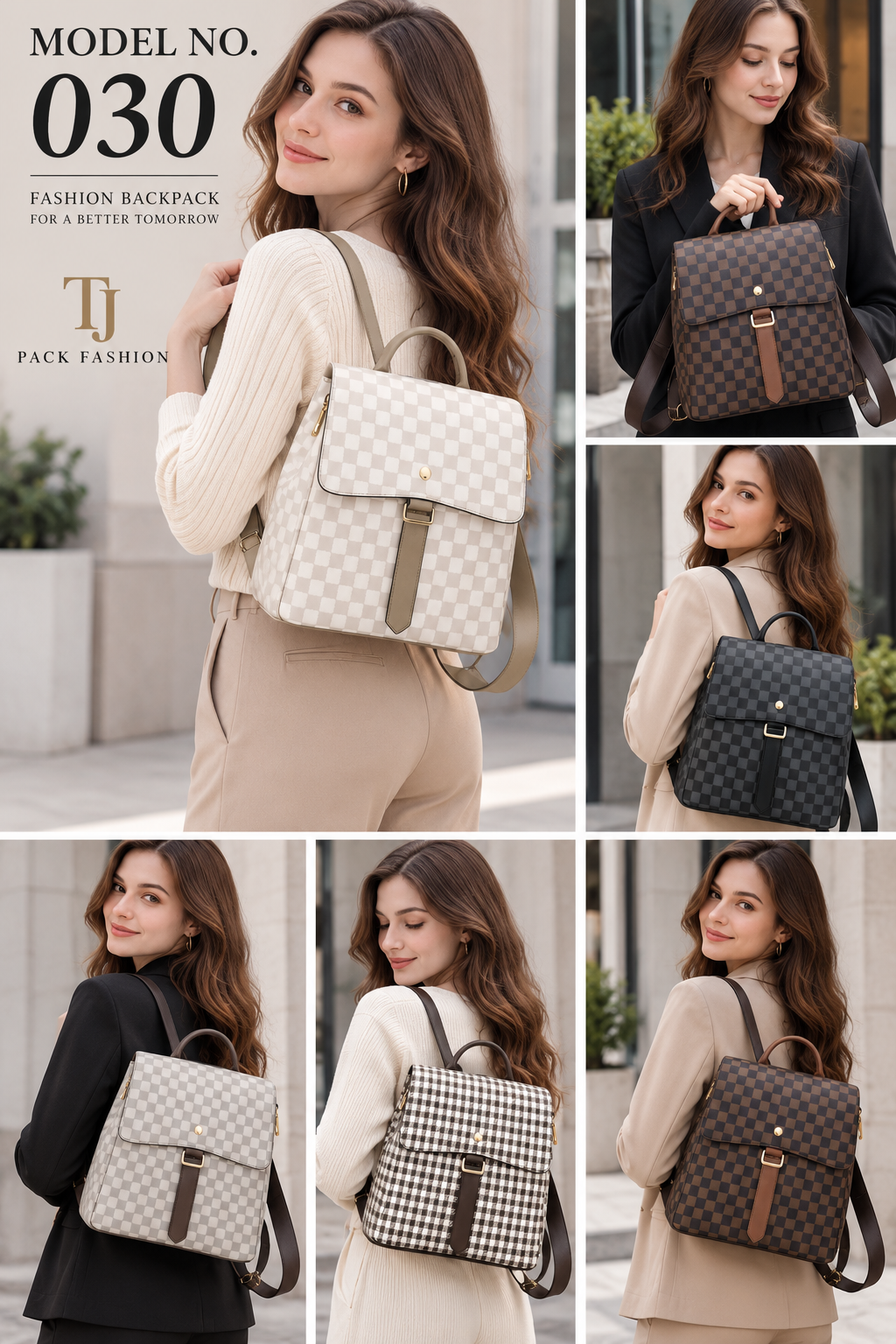 Model No. 030 – Fashion Checkered Flap Backpack