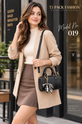 Model No. 019 – Textured Bow-Accent Barrel Handbag