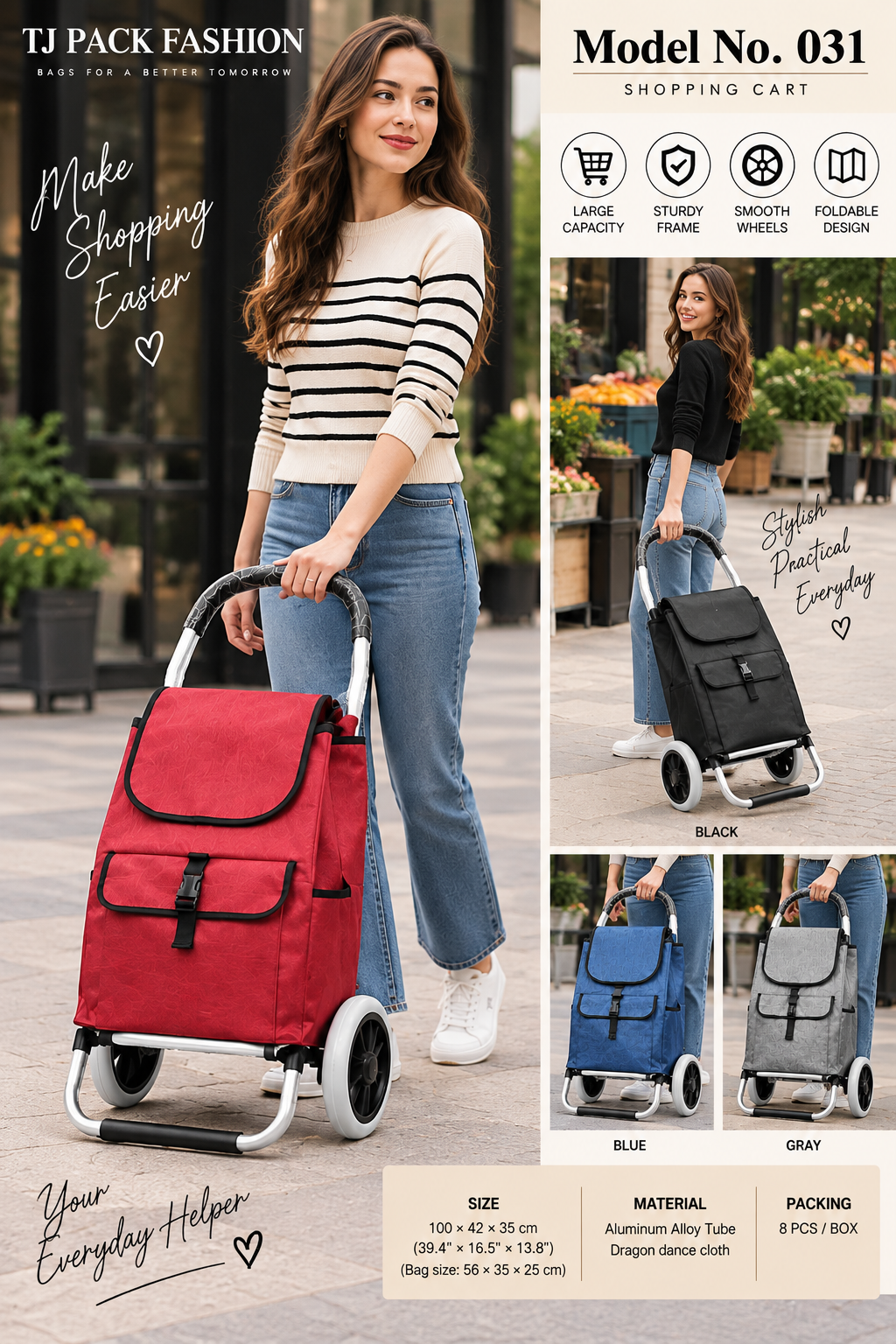 Model No. 031 – Multi-Pocket Rolling Shopping Cart