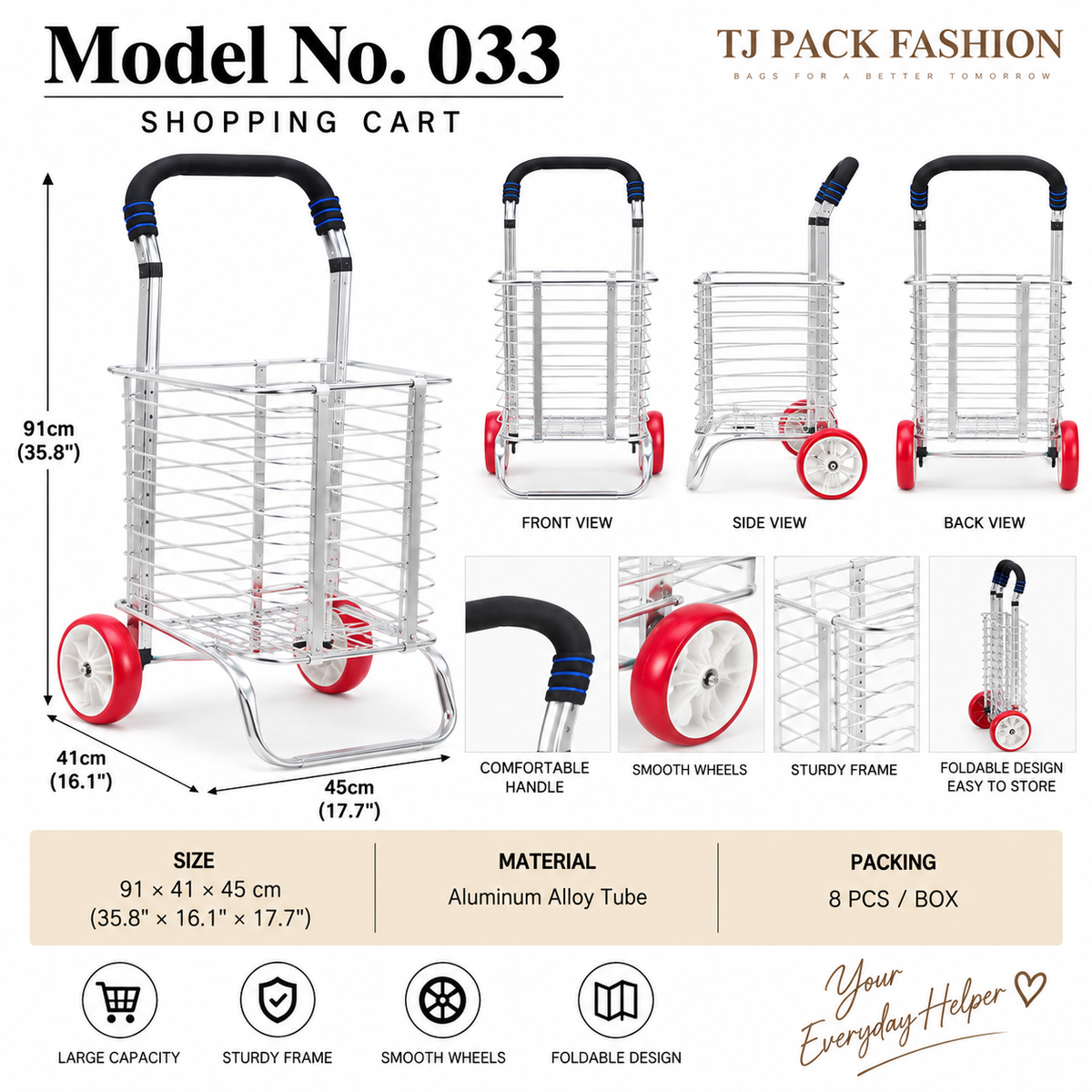 Model No. 033 – Foldable Wire Shopping Cart