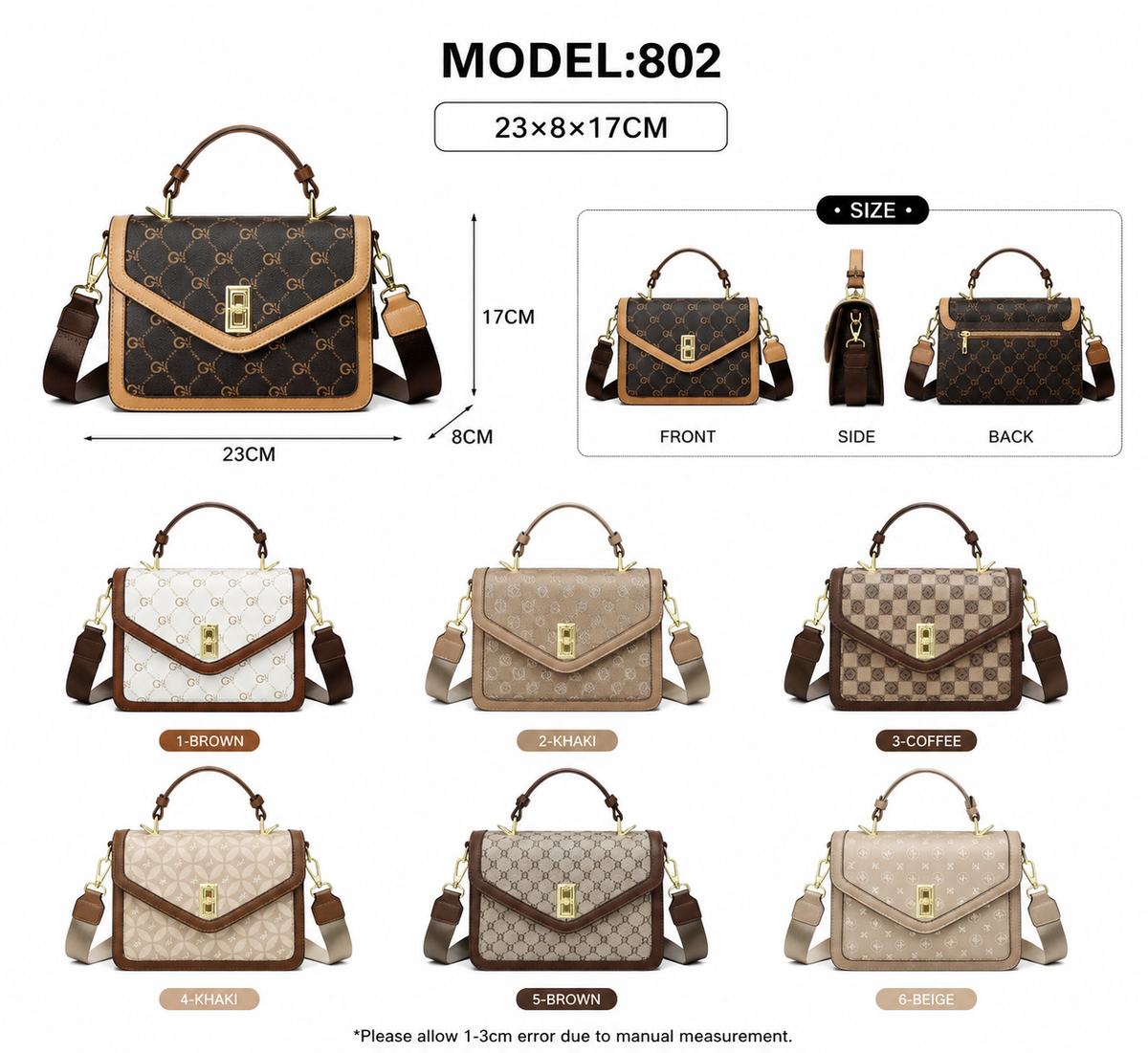 MODEL:802 – Classic Flap Satchel Handbag