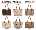 Model No. 023 – Patterned Tote Handbag with Plush Charm